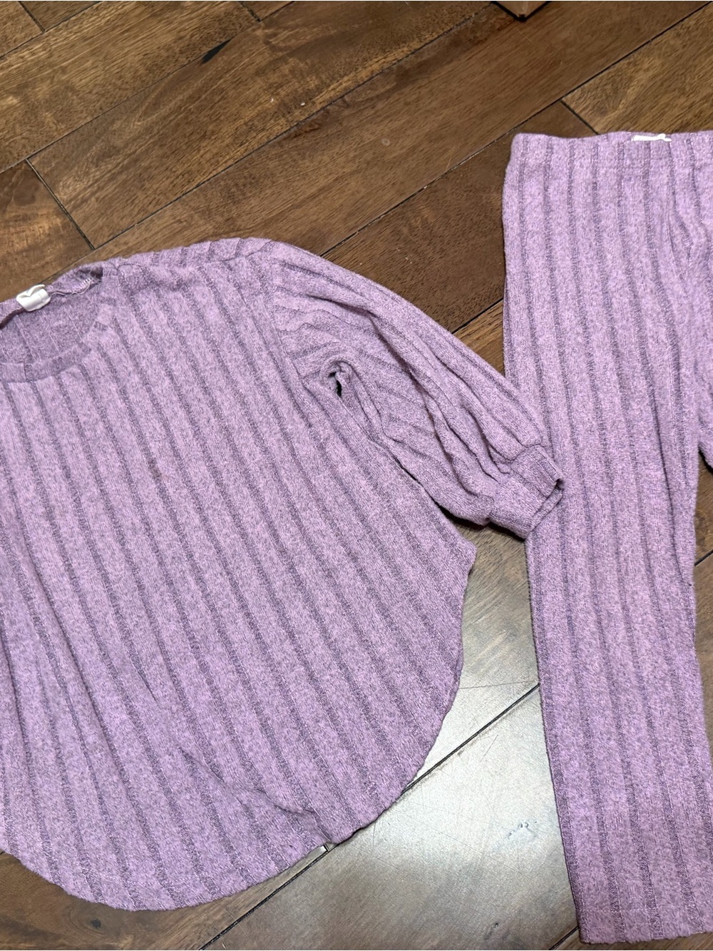 Kids Ribbed Lavender Pajama Set - Soft Sleep Top & Pants